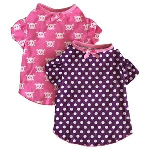 SimplyDog 2pc Dog Shirt Set Skulls Polka Dot Pink Purple Size S